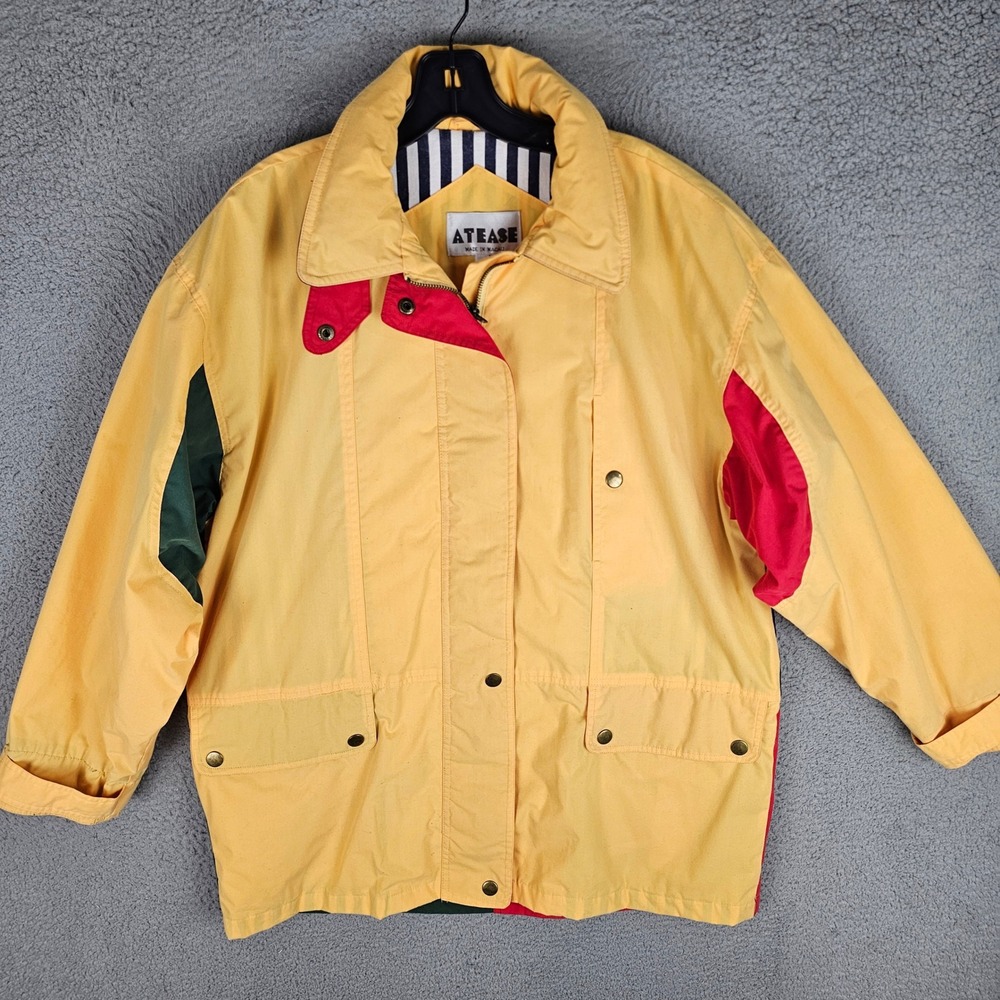 AtEase Jacket Womens S Yellow Colorblock Vintage 90s Full Zip Windbreaker Parka